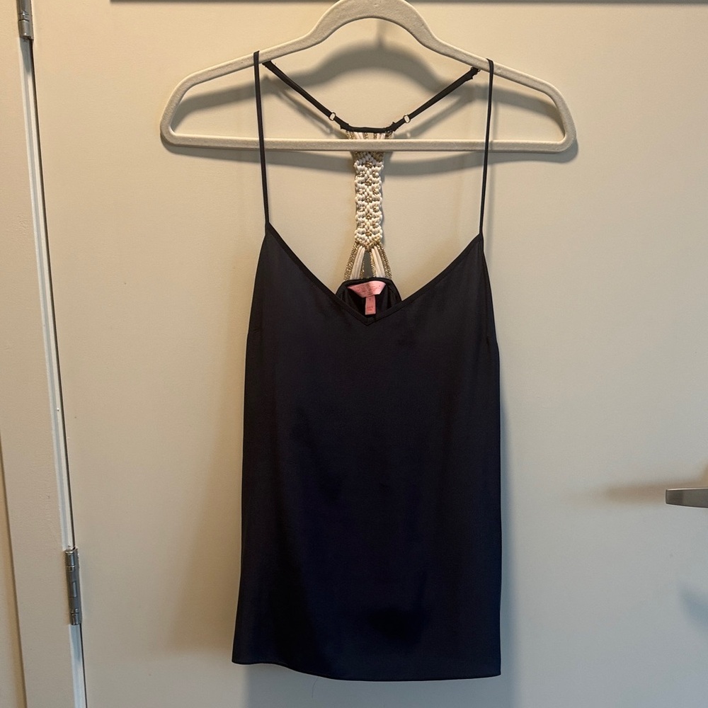 Lilly Pulitzer Black Camisole with Cream Macramé T-Back